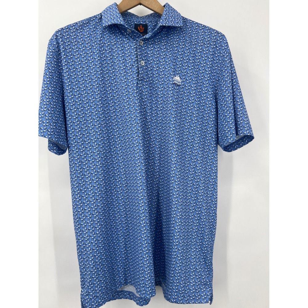 Donald Ross Sport Men's Large All Over Skull Print‎ Golf Shirt Performance Blue